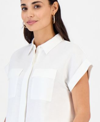 Petite Linen-Blend Short-Sleeve Button-Front Shirt