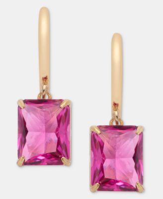Gold-Tone Fuchsia Stone Huggie Drop Earrings 