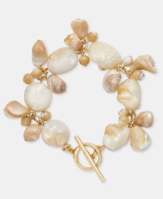 Gold-Tone Mother of Pearl Shell Flex Bracelet