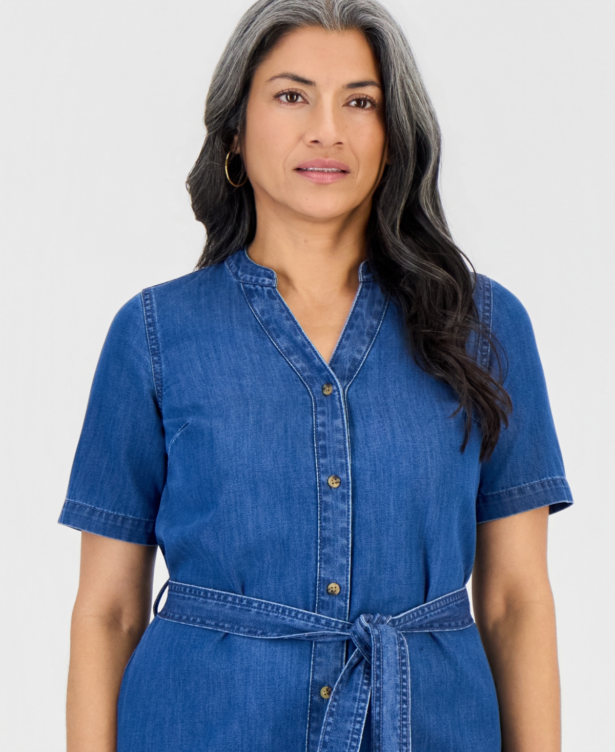 Style & Co Petite Denim Tiered Midi Dress, Macy's Exclusive