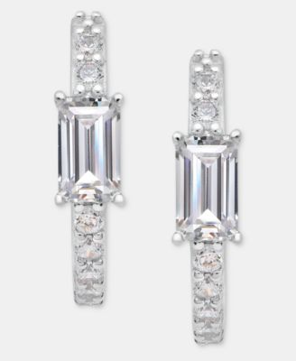 Cubic Zirconia Hoop Earrings in Sterling Silver