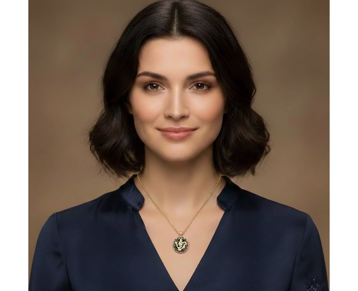 Curata Jewelry 14k Onyx Dyed Jade Dragon Key Circle Necklace 26mm x 32mm Pendant