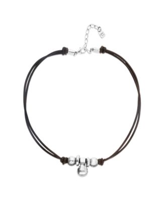 Leather Necklace with Three 18k Gold Alloy Plated Balls