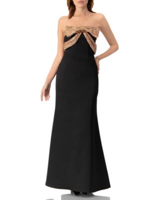 Women's Long Strapless Dress with Sequin Bow