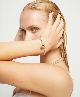 Sterling Silver Alloy Bracelet with Small Shaped Balls and 18k Gold Big Shaped Ball