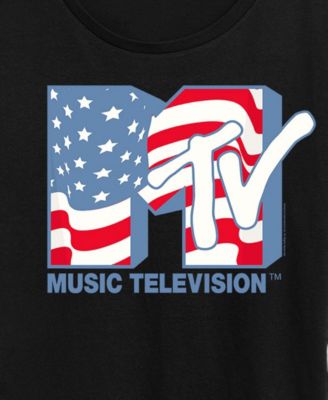 Plus Size MTV American Flag Logo Graphic Crewneck T-Shirt