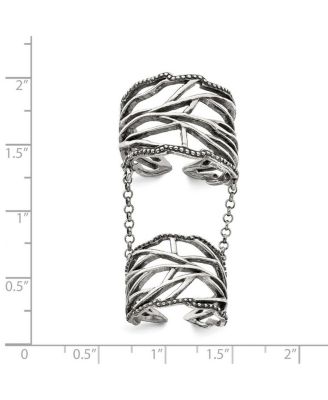 925 Sterling Silver Solid Textured Polished Oxidized Full Finger Boho Adjustable Ring Ring