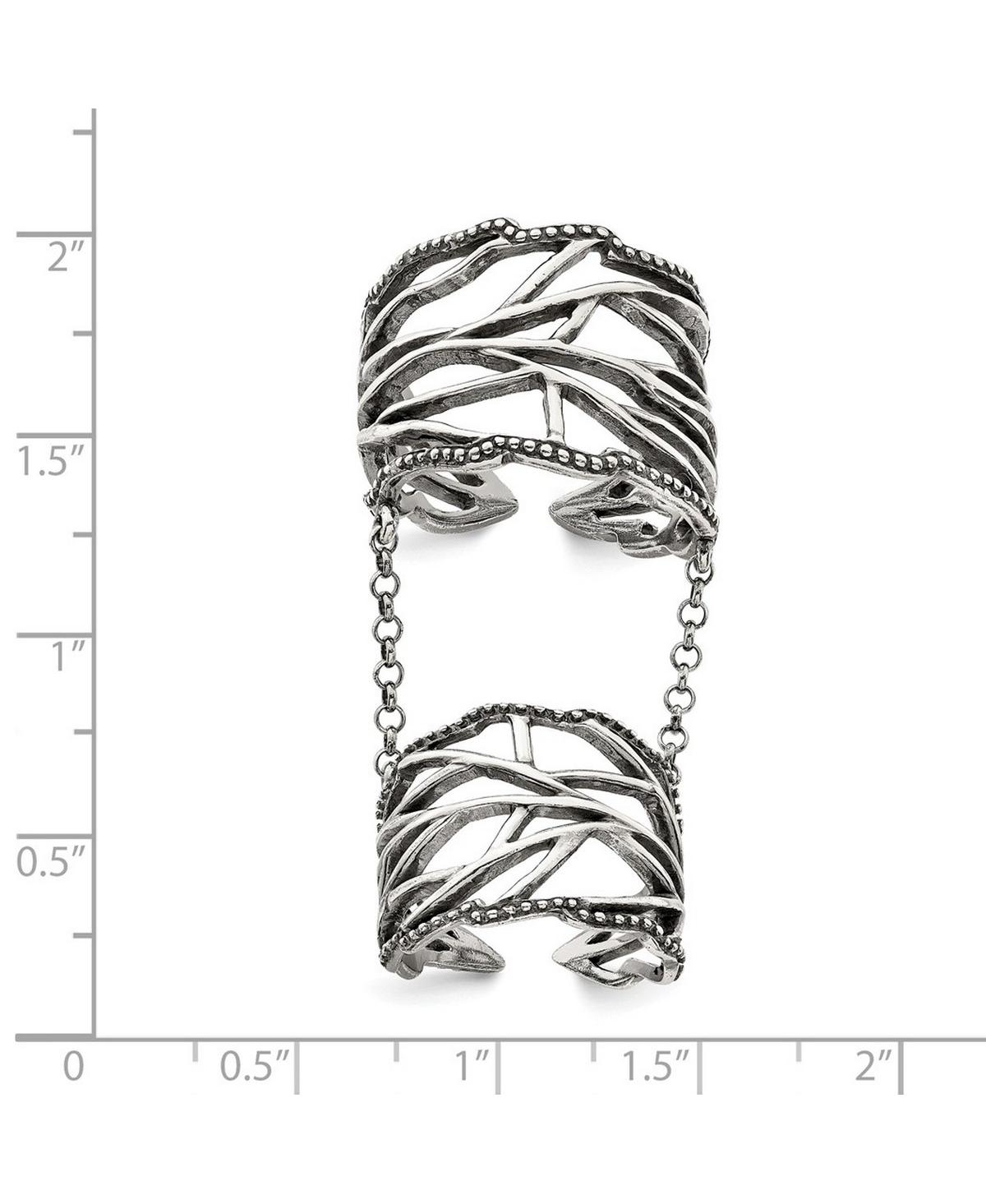 Curata Jewelry 925 Sterling Silver Solid Textured Polished Oxidized Full Finger Boho Adjustable Ring Ring