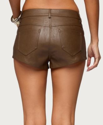 Women's Mid Rise Faux Leather Micro Shorts