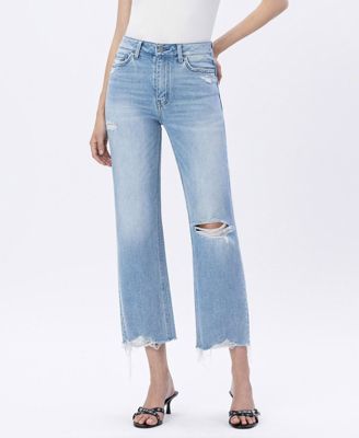 Women's High Rise Distressed Crop Slim Wide Leg Jeans