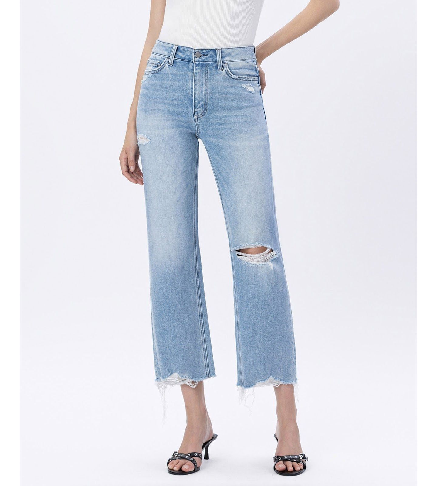 Женские джинсы Flying Monkey High Rise Distressed Crop Slim Wide Leg, цвет: Синий — фото 1