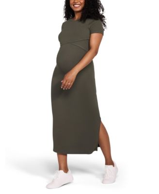 Maternity Motherhood Crew Neck Short Sleeve Nursing Midi Dress