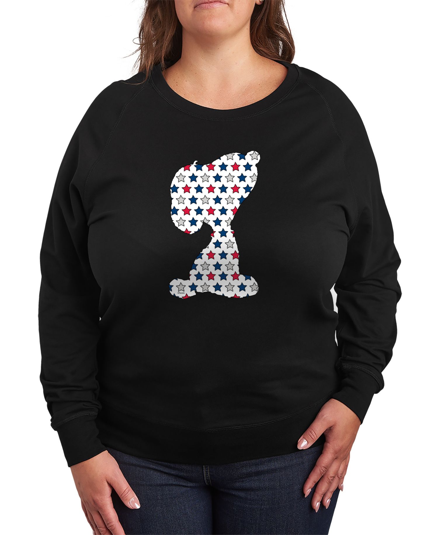 Plus Size Peanuts Snoopy Silhouette USA Stars French Terry Graphic Crewneck T-Shirt