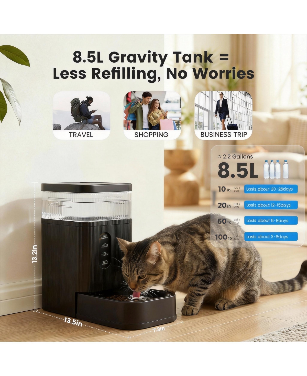 Automatic Gravity-Fed Pet Water Dispenser with Maifan Stone Filter