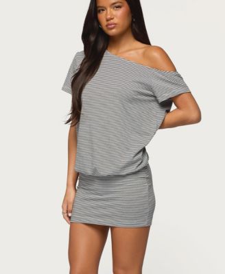 Women's Striped Off Shoulder Cutout Mini Dress