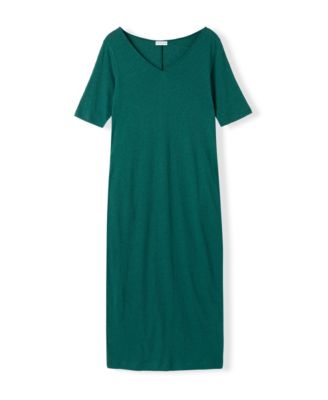Women's Linen Blend V-Neck Midi Dress