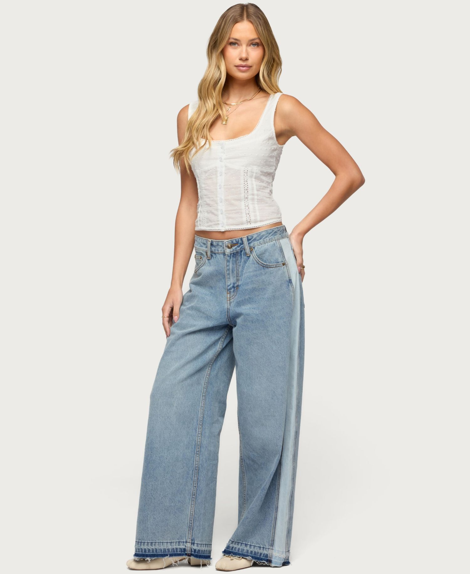 Women's Cailin Contrast Panel Low Rise Baggy Jeans