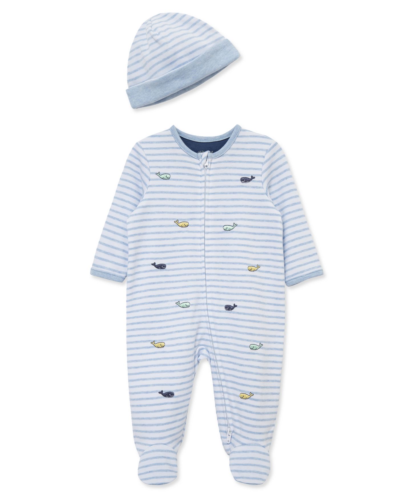 Комплекты Little Me Whale Print Footie with Hat для мальчиков-малышей, цвет: Светлый пастельный синий — фото 1