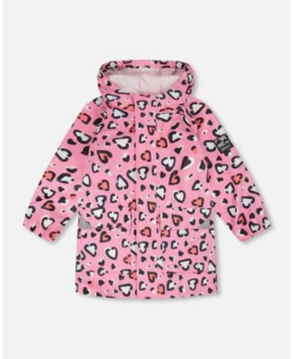 Big Girls Rain Jacket in Polyurethane Heart Print