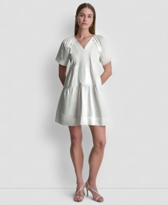 Women's V-Neck Contrast-Stitch Mini Dress
