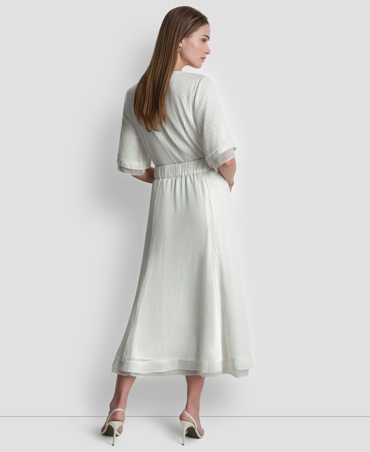 Женская юбка DKNY Layered Window Pane Ankle, цвет: Слоновая кость — фото 6