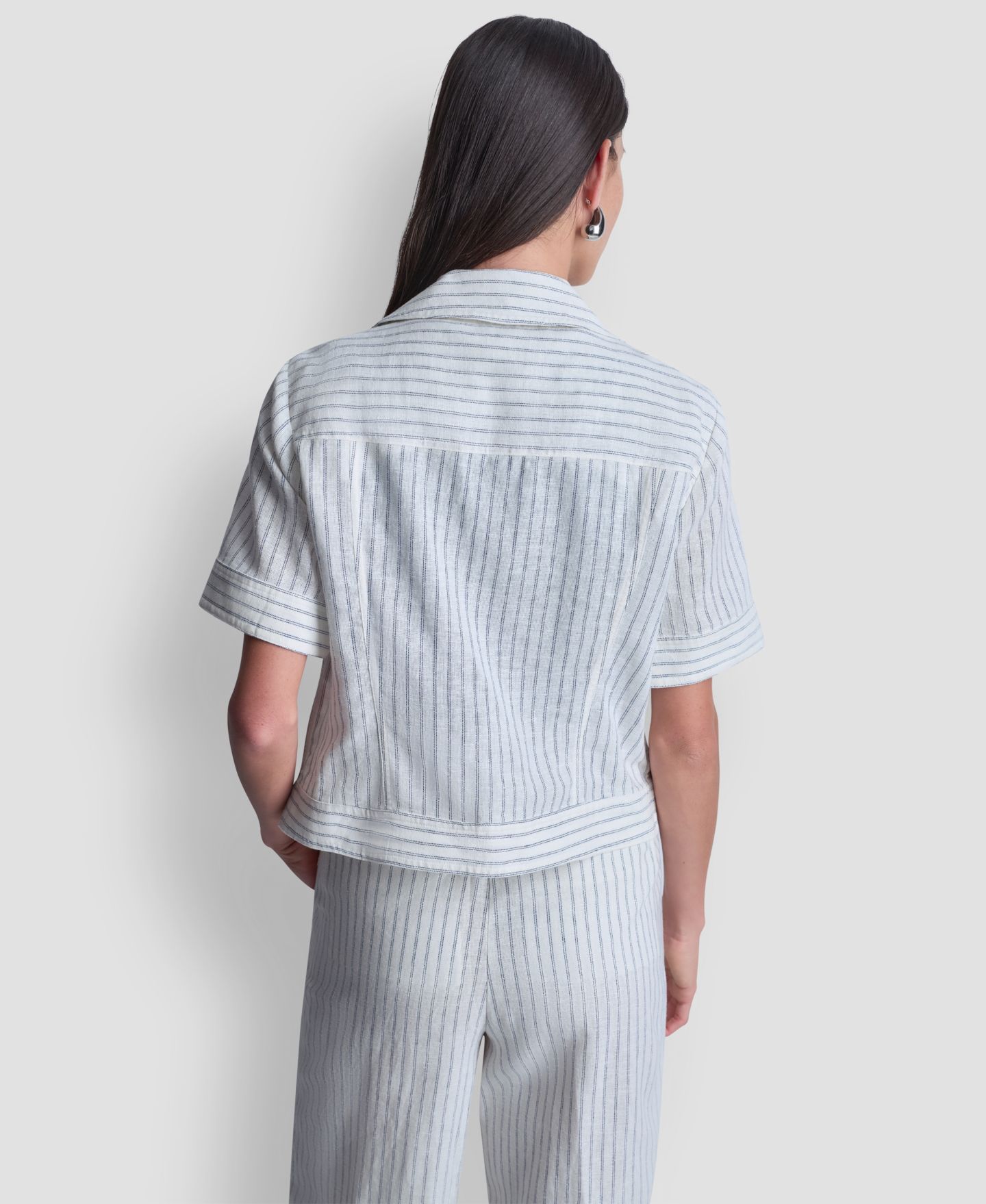 Женская куртка DKNY Striped Collared Neck, цвет: Слоновая кость / Тёмно-синий — фото 2