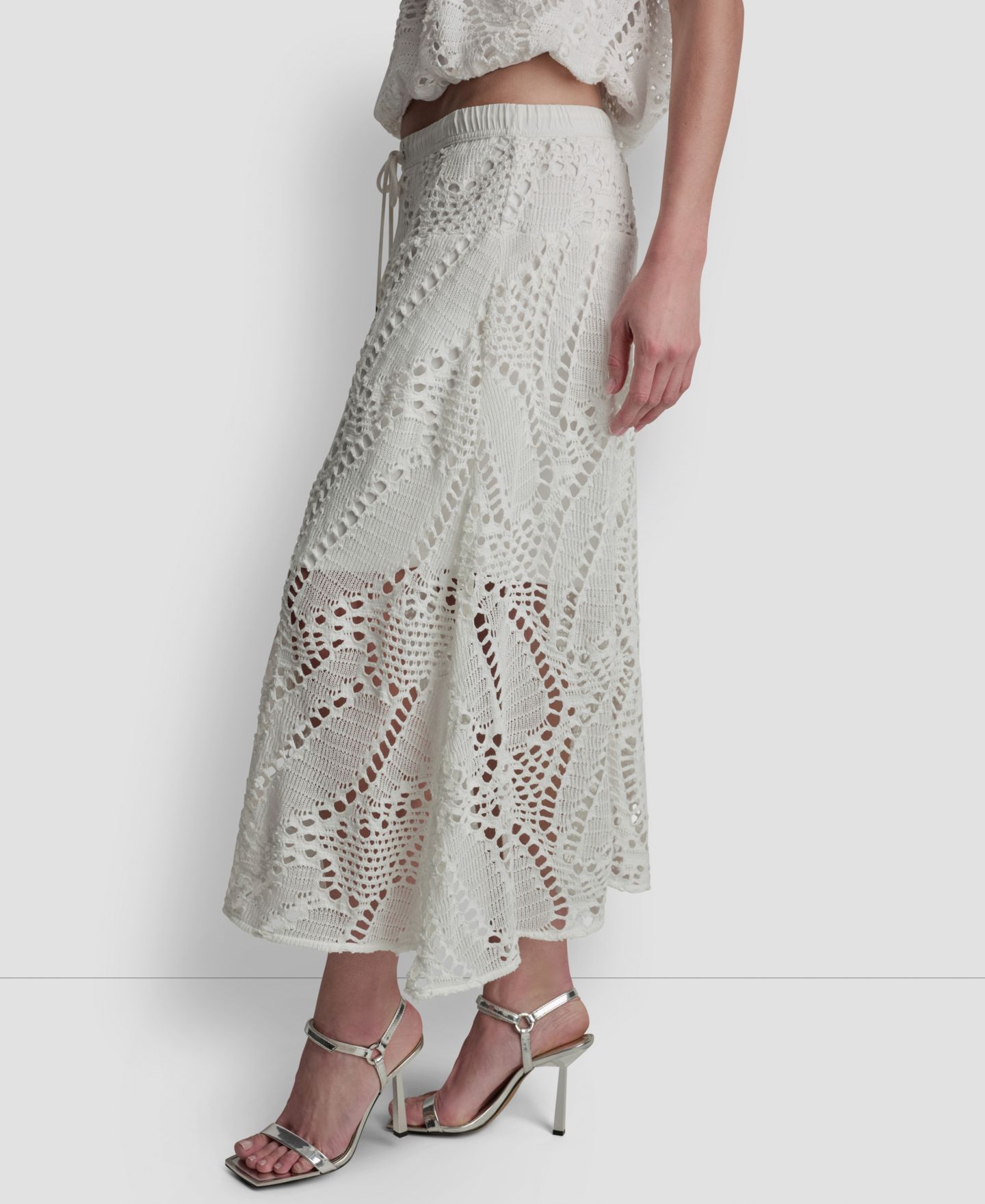 Женская юбка DKNY Crochet Leaf Pull-On Midi, цвет: Слоновая кость — фото 3