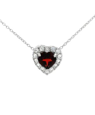 Garnet (1.40 ct. t.w.) & White Topaz (0.40 ct. t.w.) Heart Pendant Necklace in Sterling Silver