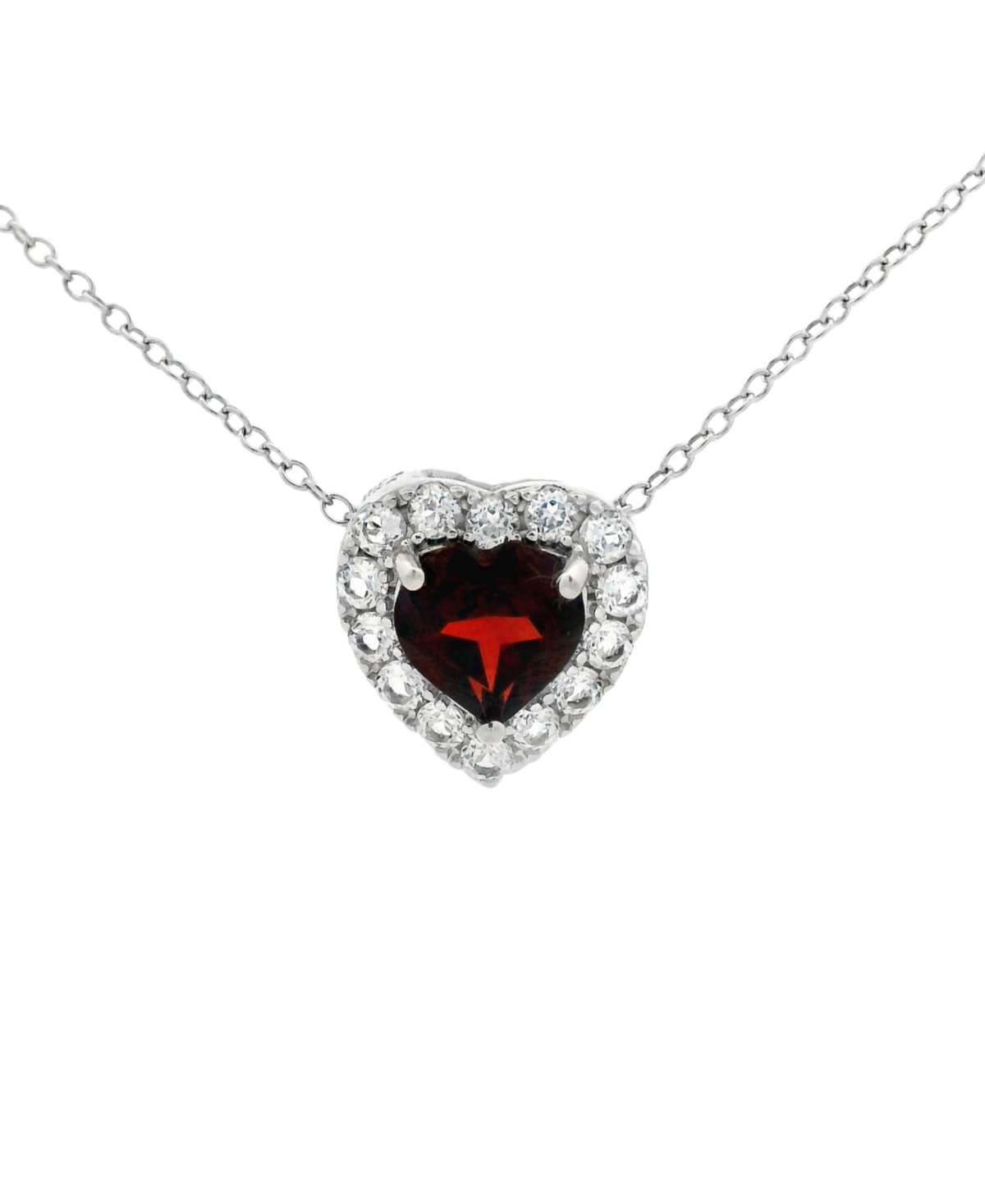 Macy's Garnet (1.40 ct. t.w.) & White Topaz (0.40 ct. t.w.) Heart Pendant Necklace in Sterling Silver