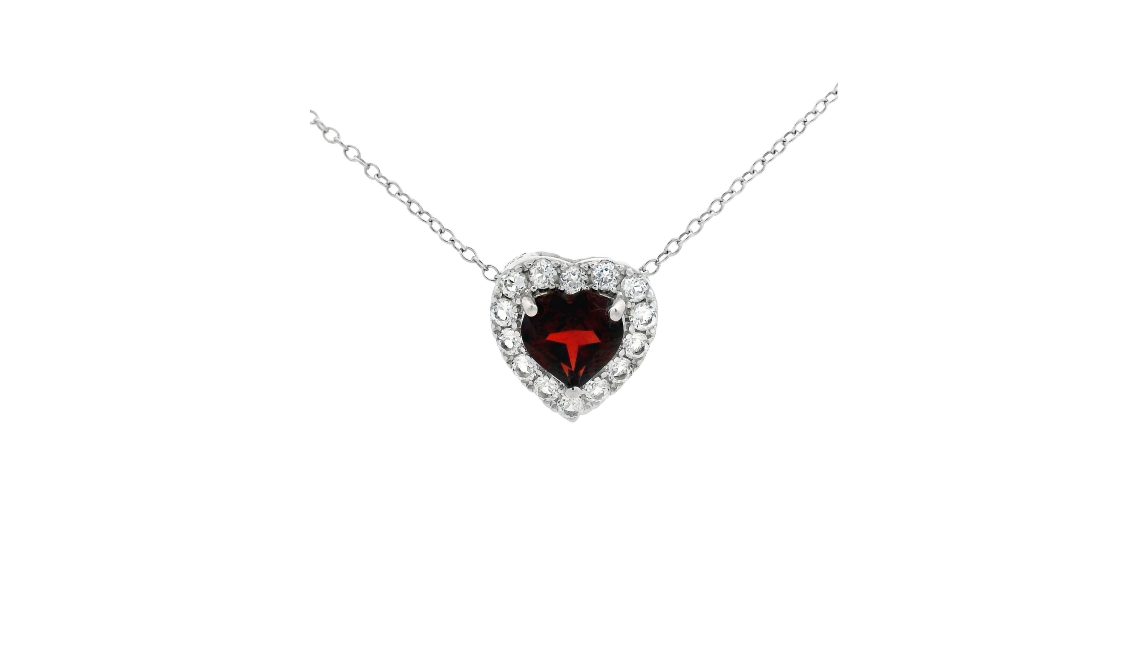 Macy's Garnet (1.40 ct. t.w.) & White Topaz (0.40 ct. t.w.) Heart Pendant Necklace in Sterling Silver