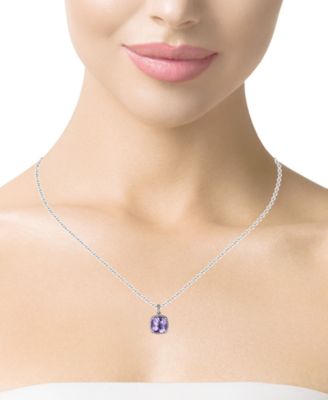 Green Amethyst (4 ct. t.w.) & Diamond (0.025 ct. t.w.) Pendant Necklace in Sterling Silver (Also Available in Pink & Sky Blue Amethyst)