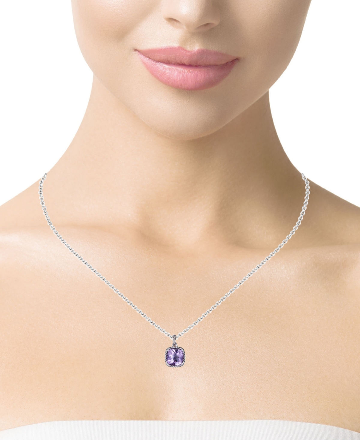 Macy's Green Amethyst (4 ct. t.w.) & Diamond (0.025 Pendant Necklace Sterling Silver (Also Available Pink Sky Blue Amethyst)
