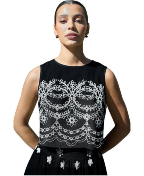 Женский топ Yumi Embroidered Crop, цвет: Чёрный