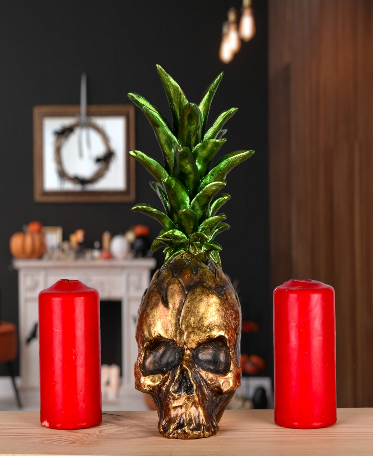 National Tree Company 14" Halloween Pineapple Skull Tabletop Decor