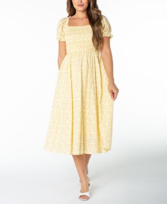 Juniors' Square-Neck Puff-Sleeve Midi Dress