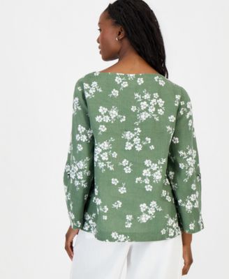 Petite 100% Linen Cuffed Top