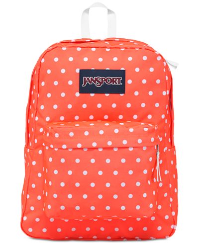 Jansport Superbreak Backpack in Tahitian Orange with White Dots