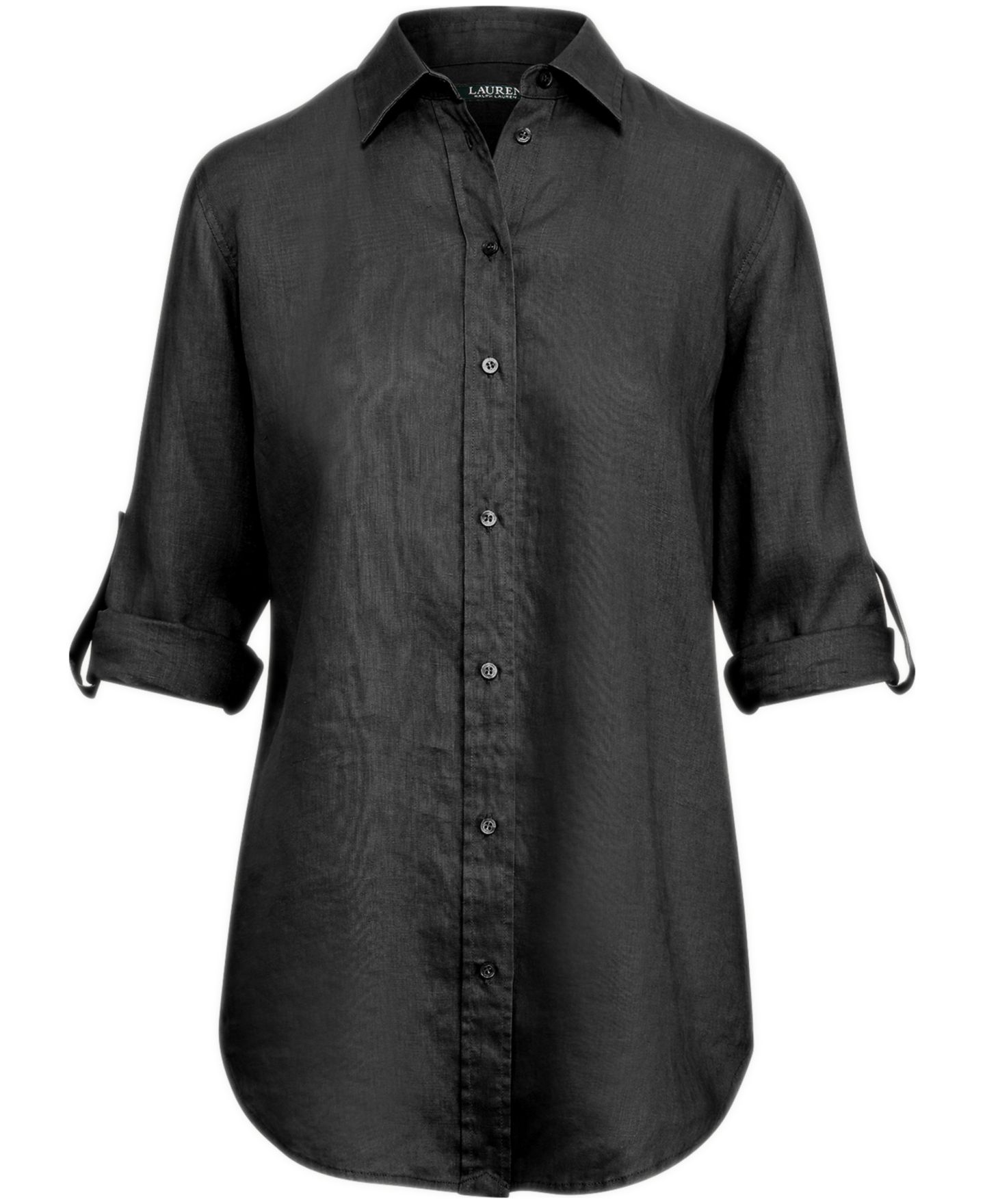 Женская рубашка Lauren Ralph Lauren Point Collar Button Placket, цвет: Чёрный — фото 5