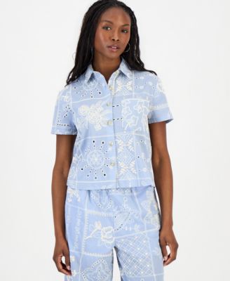 Women's Embroidered Cotton Camp Shirt