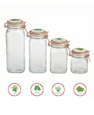 Herbs Decal Glass Canisters with Ceramic Lid, Set of 4