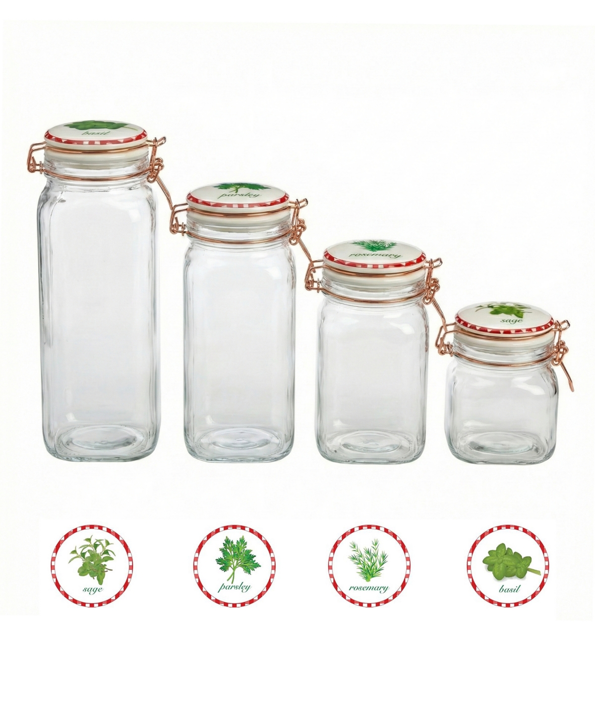 Circleware Herbs Decal Glass Canisters with Ceramic Lid, Set of 4