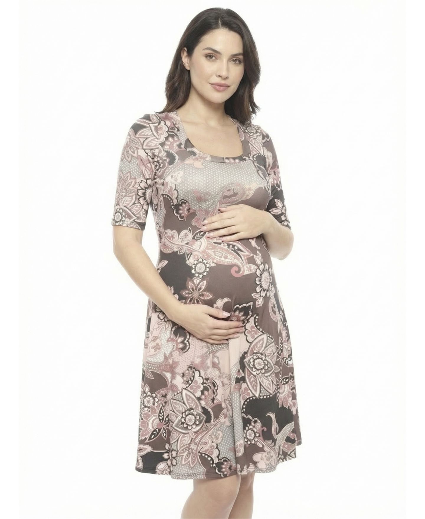 Женское платье 24seven Comfort Apparel and Plus Size Maternity Scoop Neck Skater, цвет: С принтом — фото 1