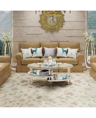 Mirrored Glass Crystal Oval Coffee Table with Acrylic Legs