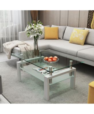  Rectangle Glass Coffee Table, Clear, Modern Side Center Table