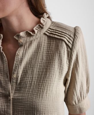 Petite Short Puff-Sleeve Button-Front Shirt