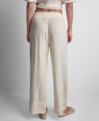 Petite Smocked Encased Elastic Waistband Ankle Length Pants