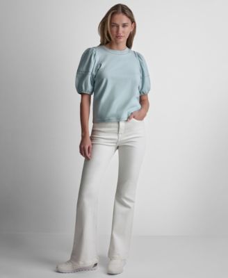 Petite Dome Studs Mini Ruffle Puff-Sleeve Crewneck T-Shirt