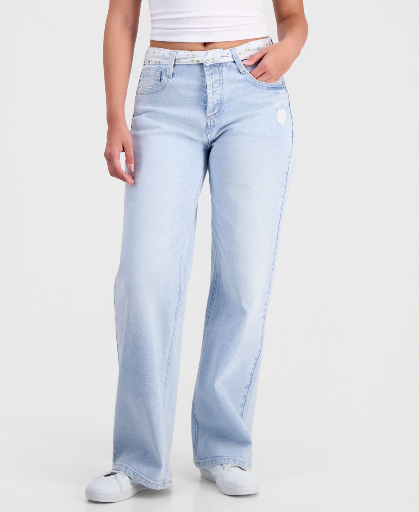Женские джинсы Celebrity Pink Juniors' Contrast-Waistband Wide-Leg, цвет: Stratna — фото 6