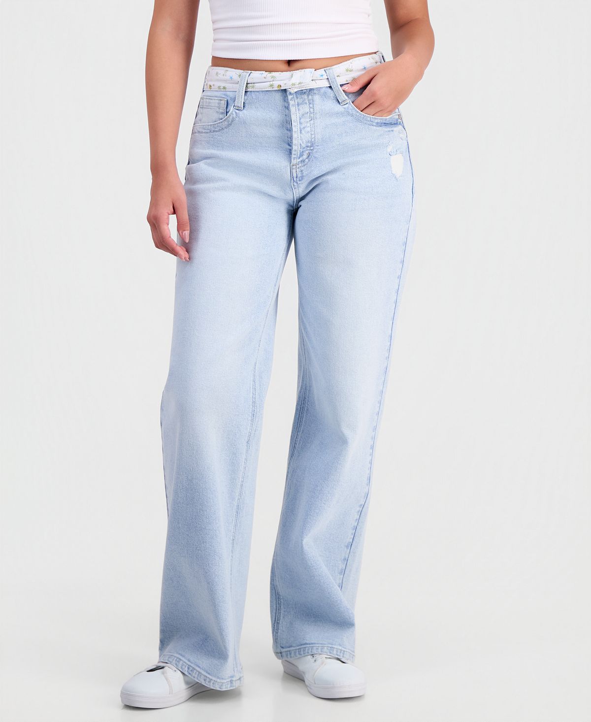 Celebrity Pink Juniors' Contrast-Waistband Wide-Leg Jeans view 6 — MAYCSS fashion products