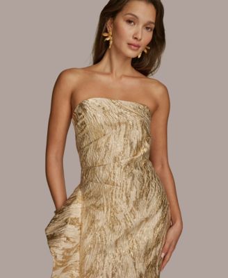 Women's Metallic Ruffled Strapless Gown